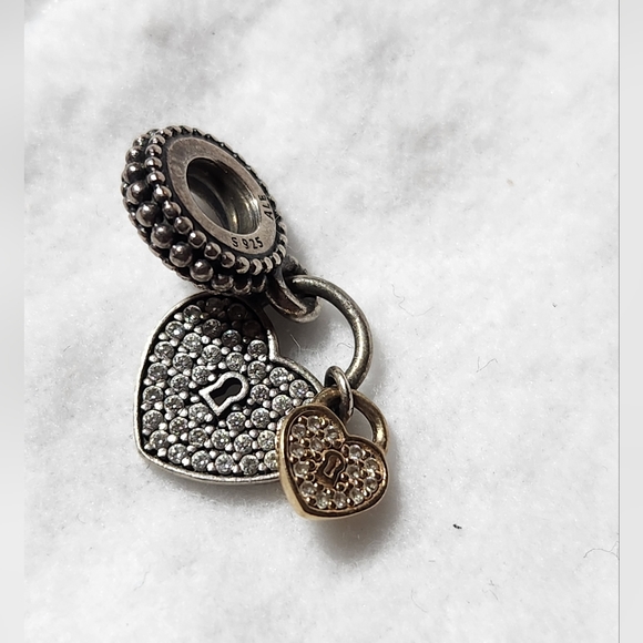 💛 Cute heart silver 🩶 and gold love locks Pandora charm with bag 💫 - Picture 2 of 12